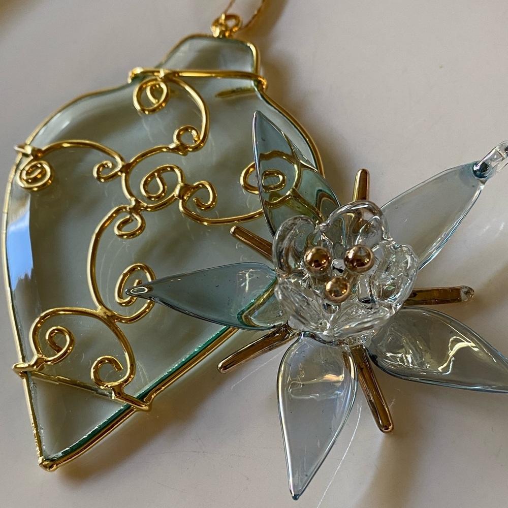 Two Elegant Glass Ornaments with Gold Tone Accents